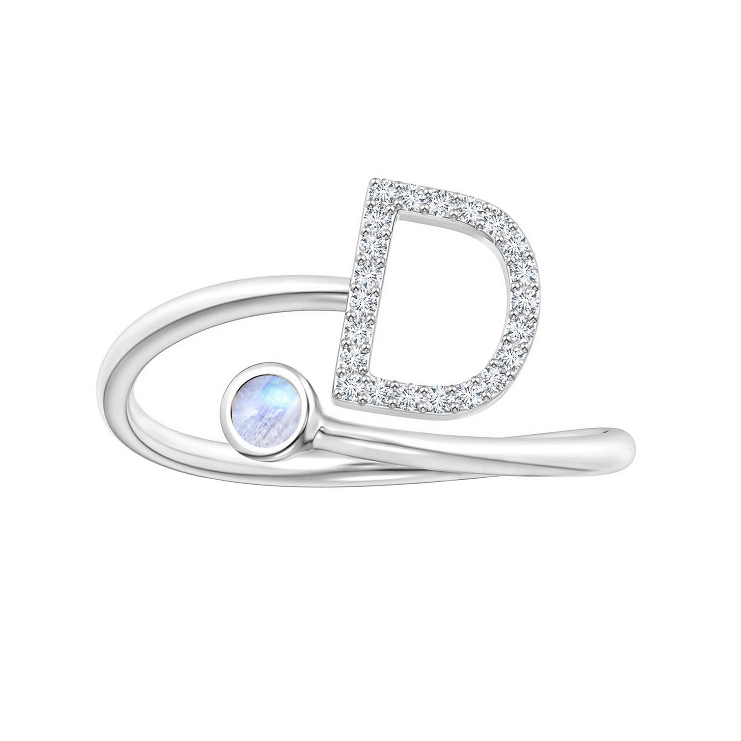 Anello con iniziali in pietra di luna arcobaleno