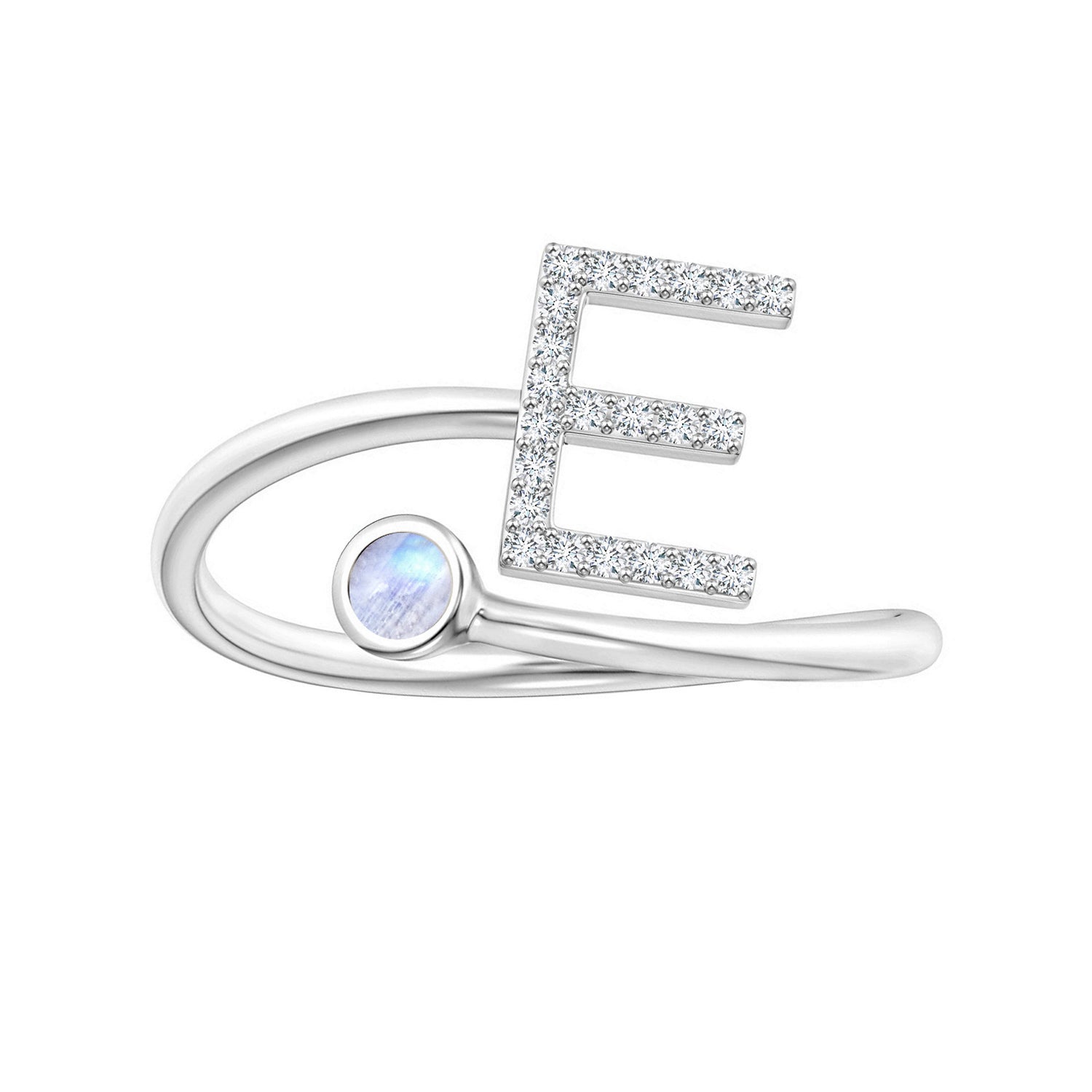 Anello con iniziali in pietra di luna arcobaleno