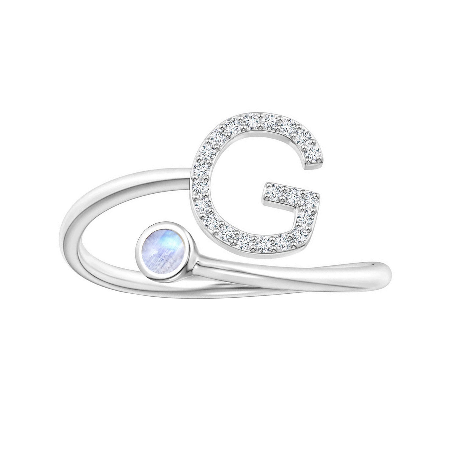 Anello con iniziali in pietra di luna arcobaleno
