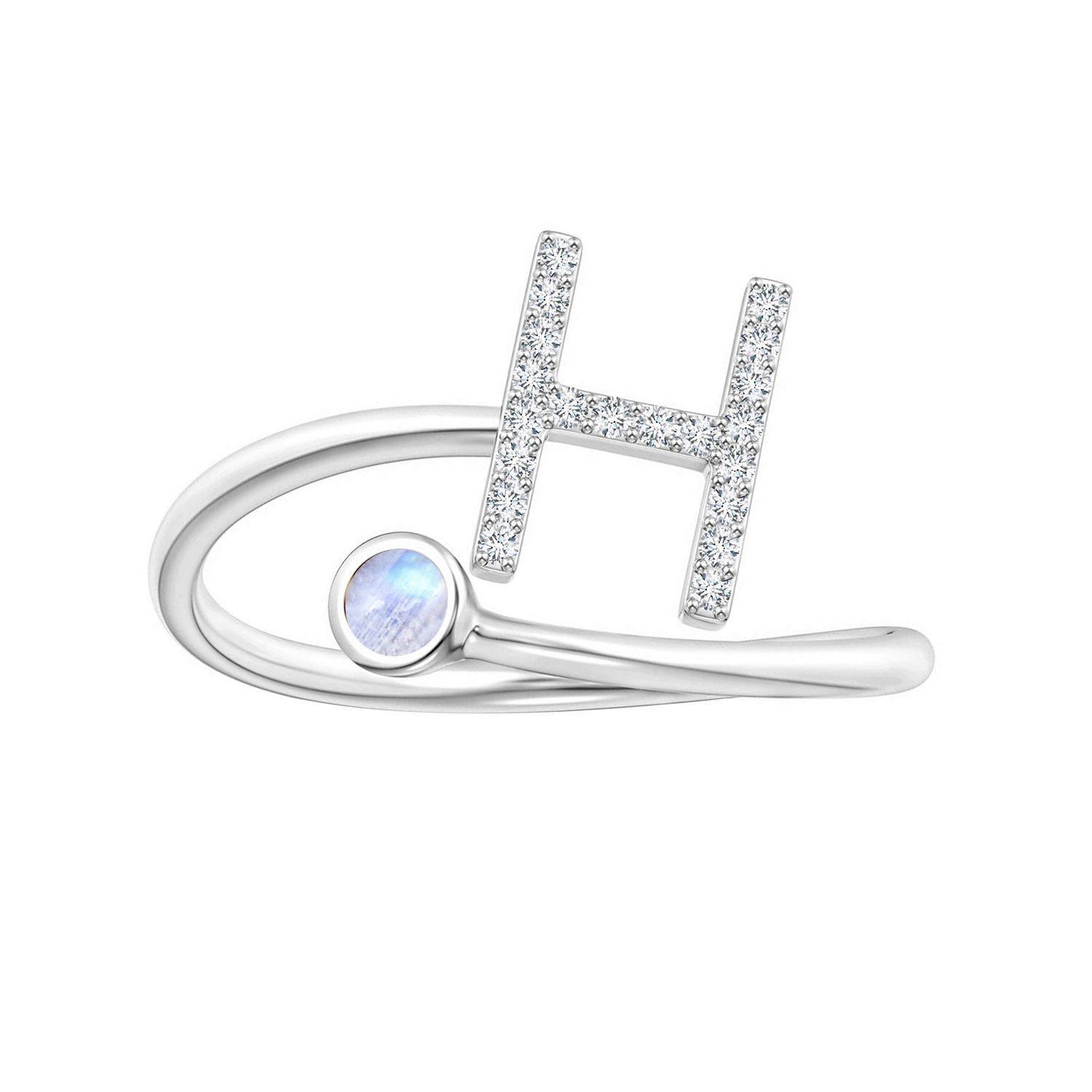 Anello con iniziali in pietra di luna arcobaleno