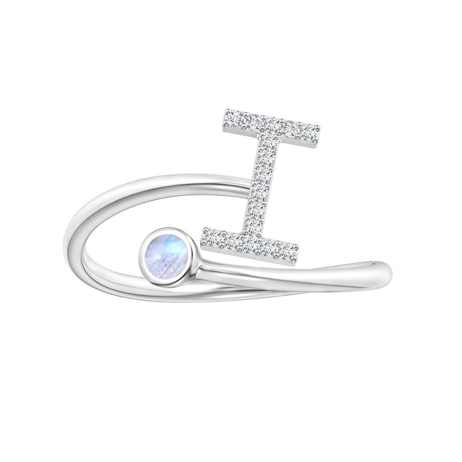 Anello con iniziali in pietra di luna arcobaleno