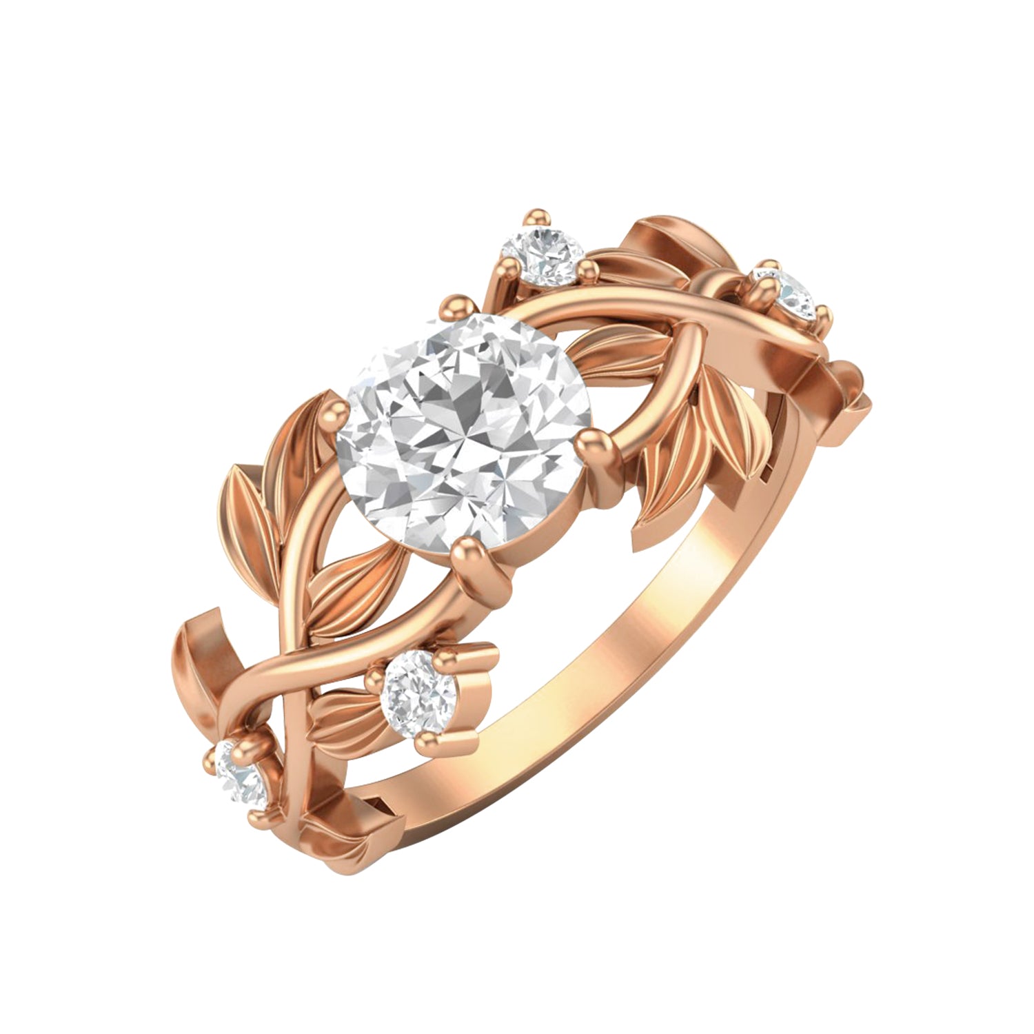 Anello ispirato a una foglia di moissanite – Argento Sterling