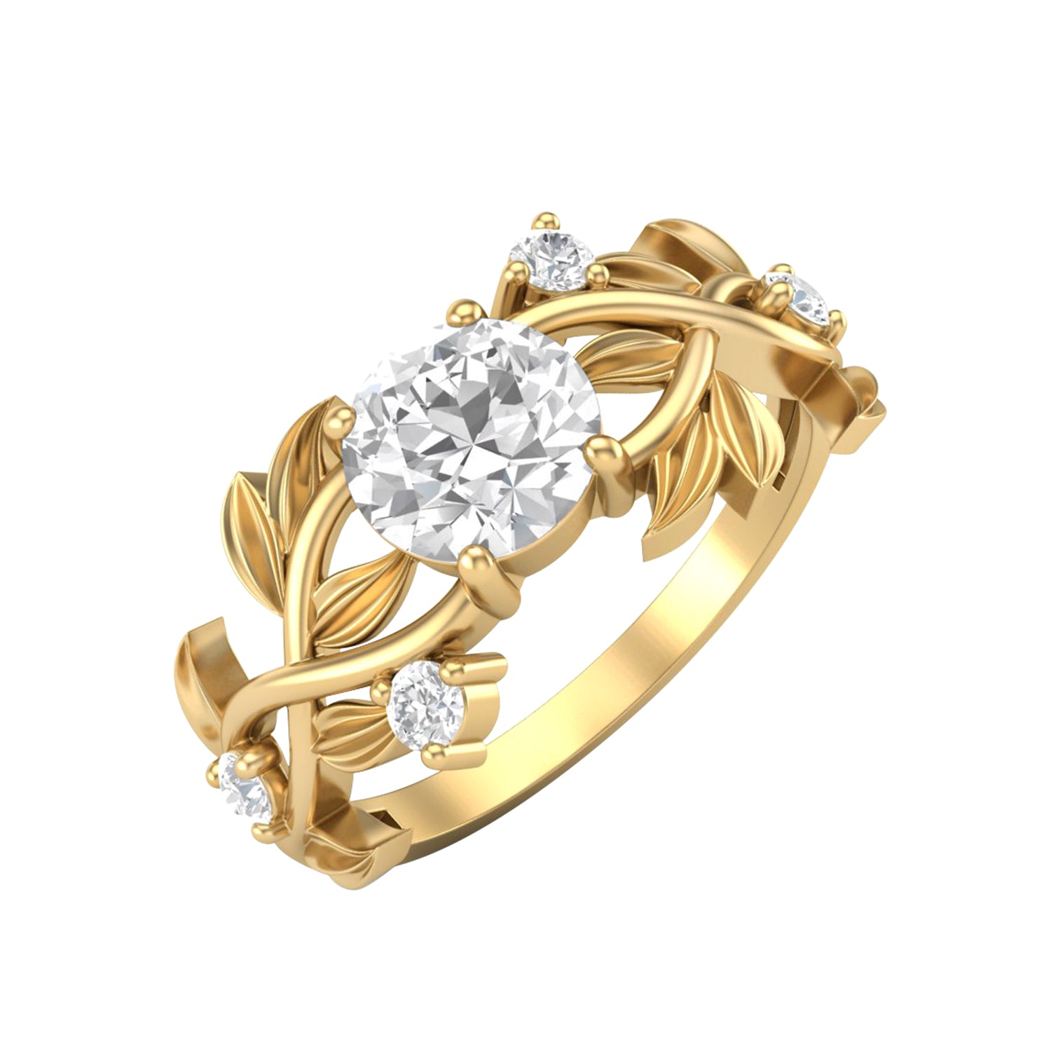 Anello ispirato a una foglia di moissanite – Argento Sterling
