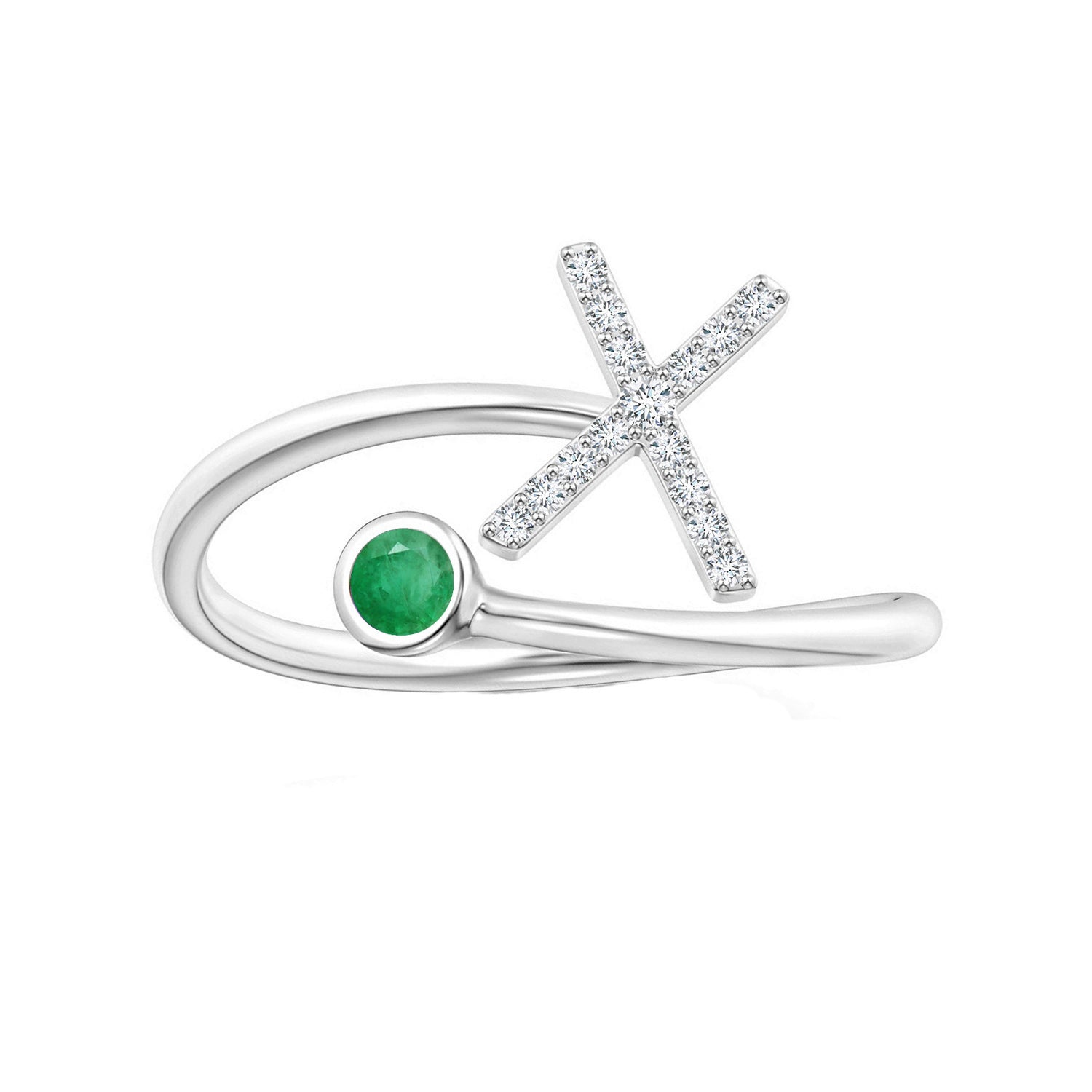 Emerald Initials Alphabet Ring - Sterling Silver