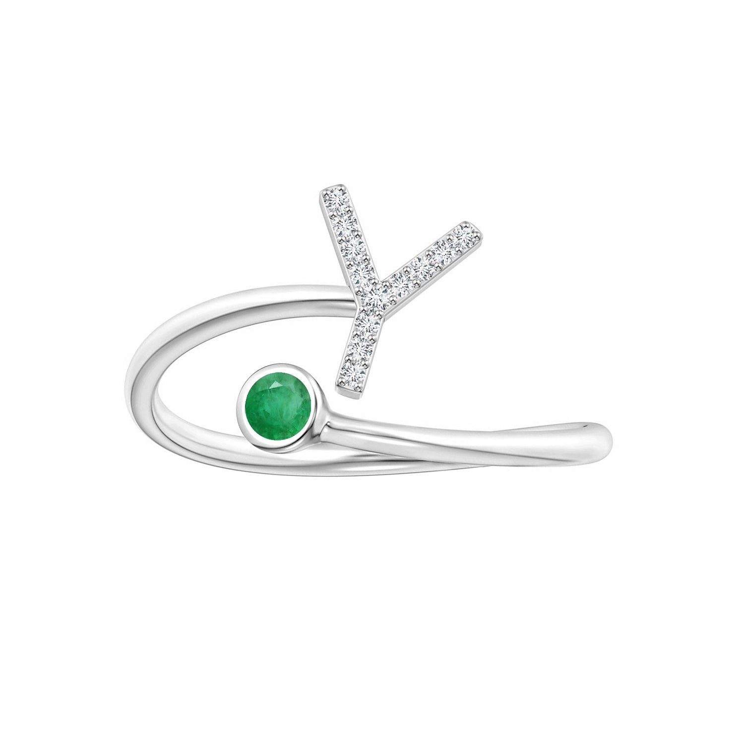 Emerald Initials Alphabet Ring - Sterling Silver