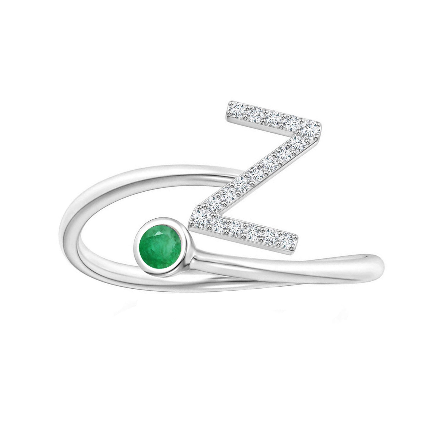 Emerald Initials Alphabet Ring - Sterling Silver