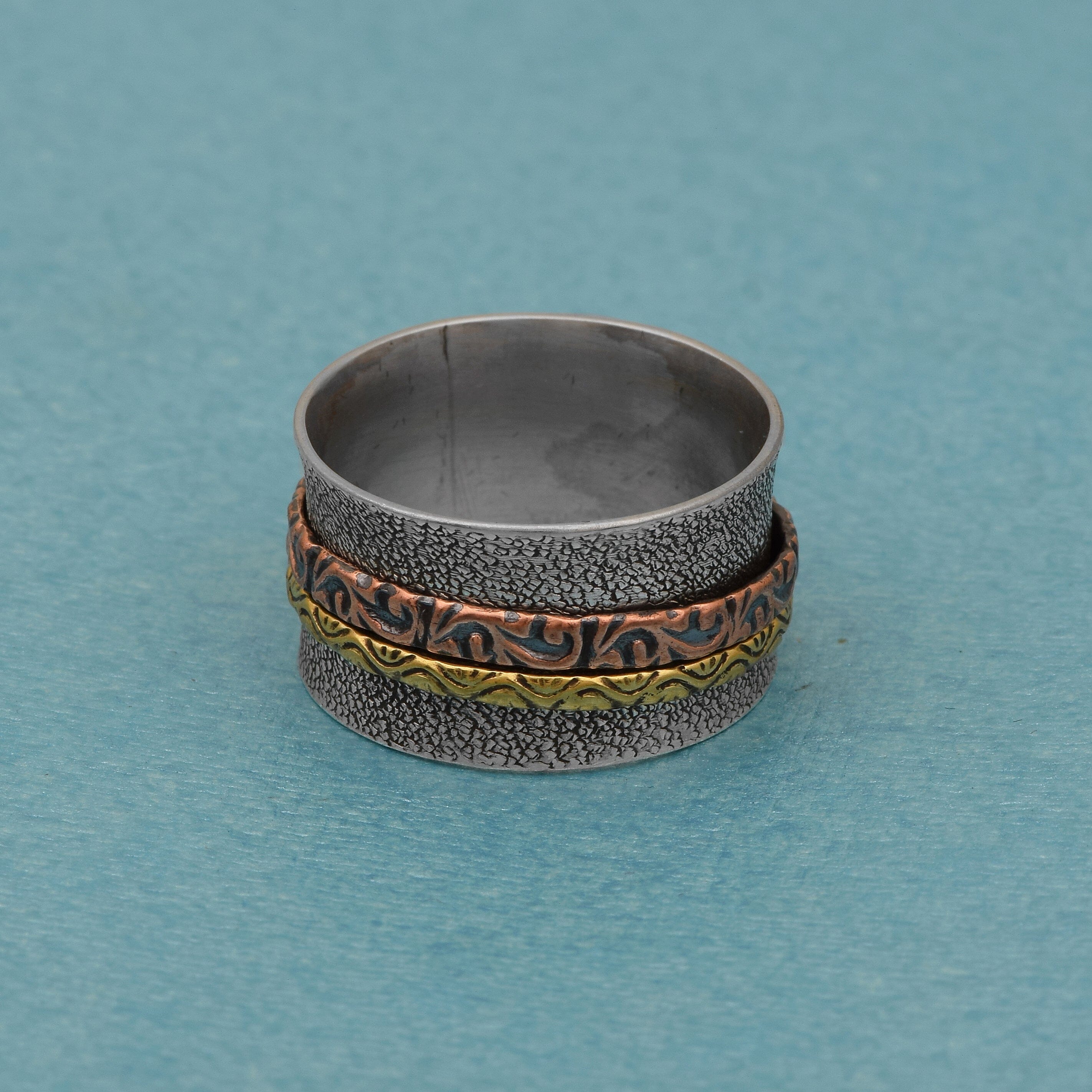 Dual Ornate Textured Spinner Ring - Sterling Silver Rings SHINE JEWEL
