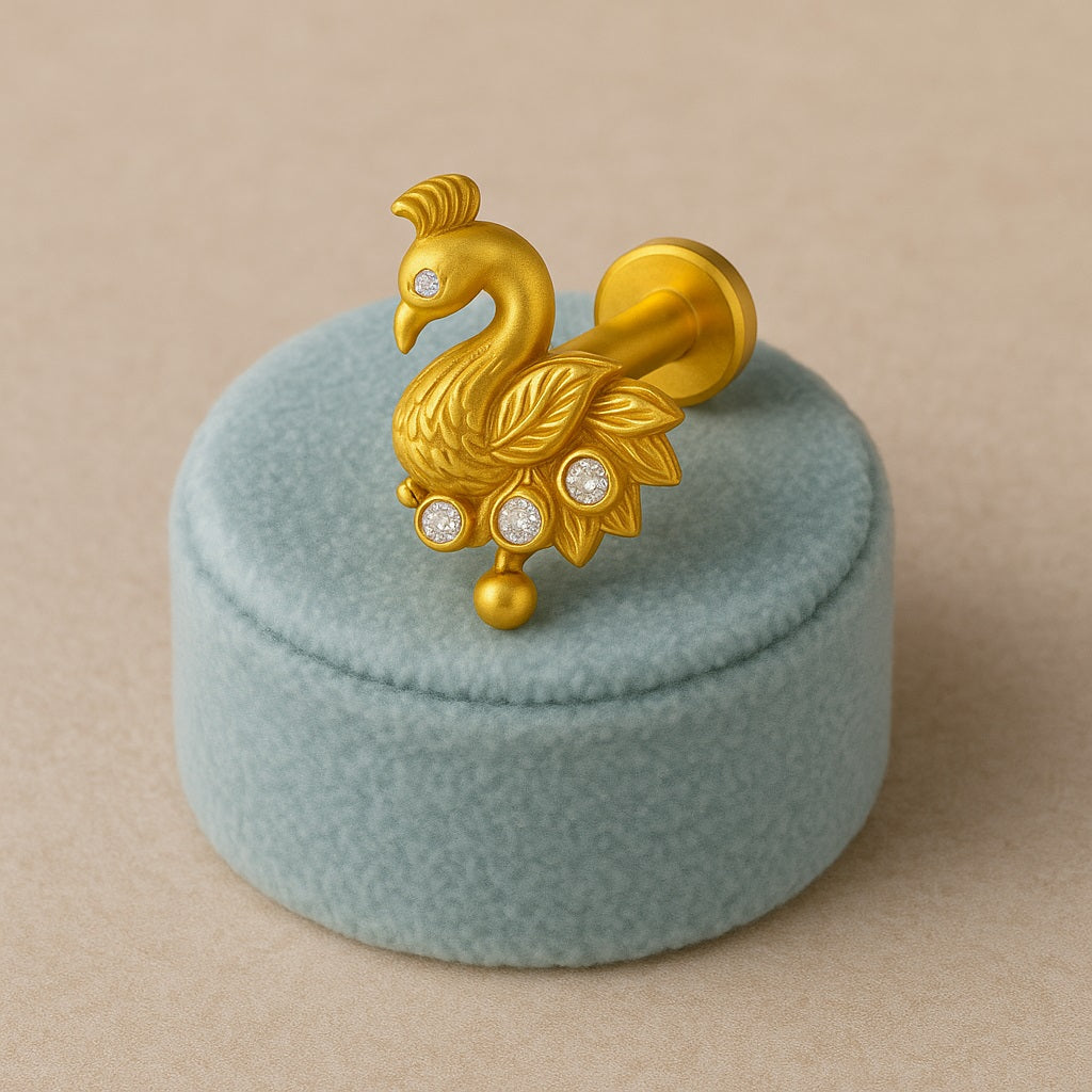 White CZ Peacock Nose Pin – Sterling Silver Gold Plated