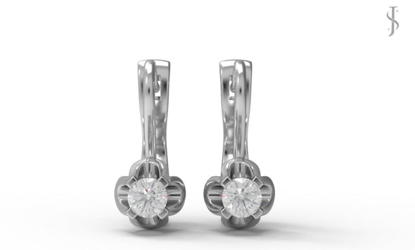 Round Moissanite Diamond Floral Lever back Wedding Earrings 925 Sterling Silver Earrings