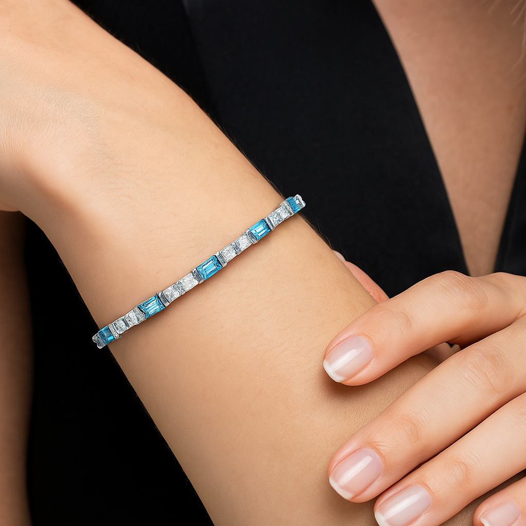 Blue Topaz Tennis Bracelet – 925 Sterling Silver