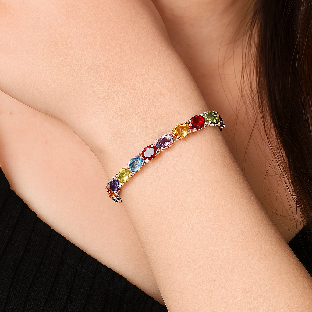 Multi Gemstone Tennis Bracelet – 925 Sterling Silver