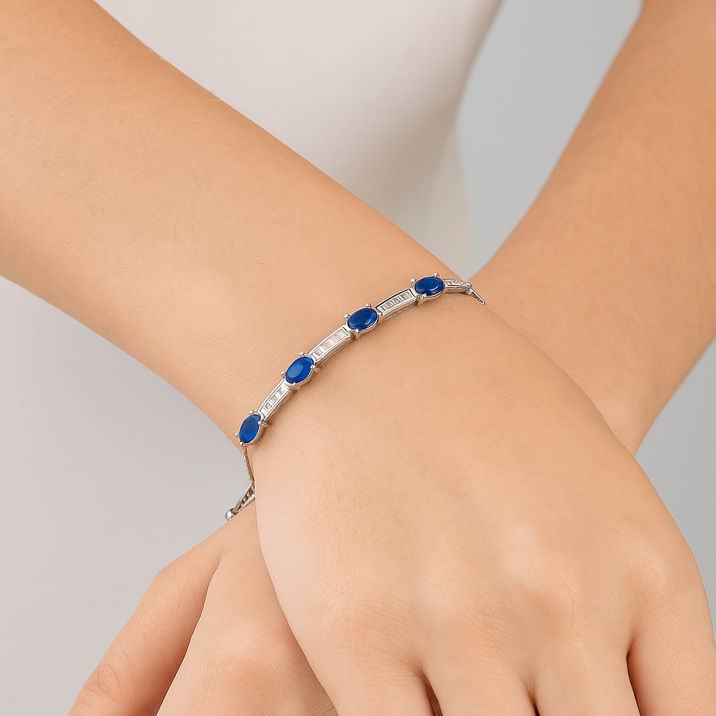 Blue Sapphire Tennis Bracelet – 925 Sterling Silver