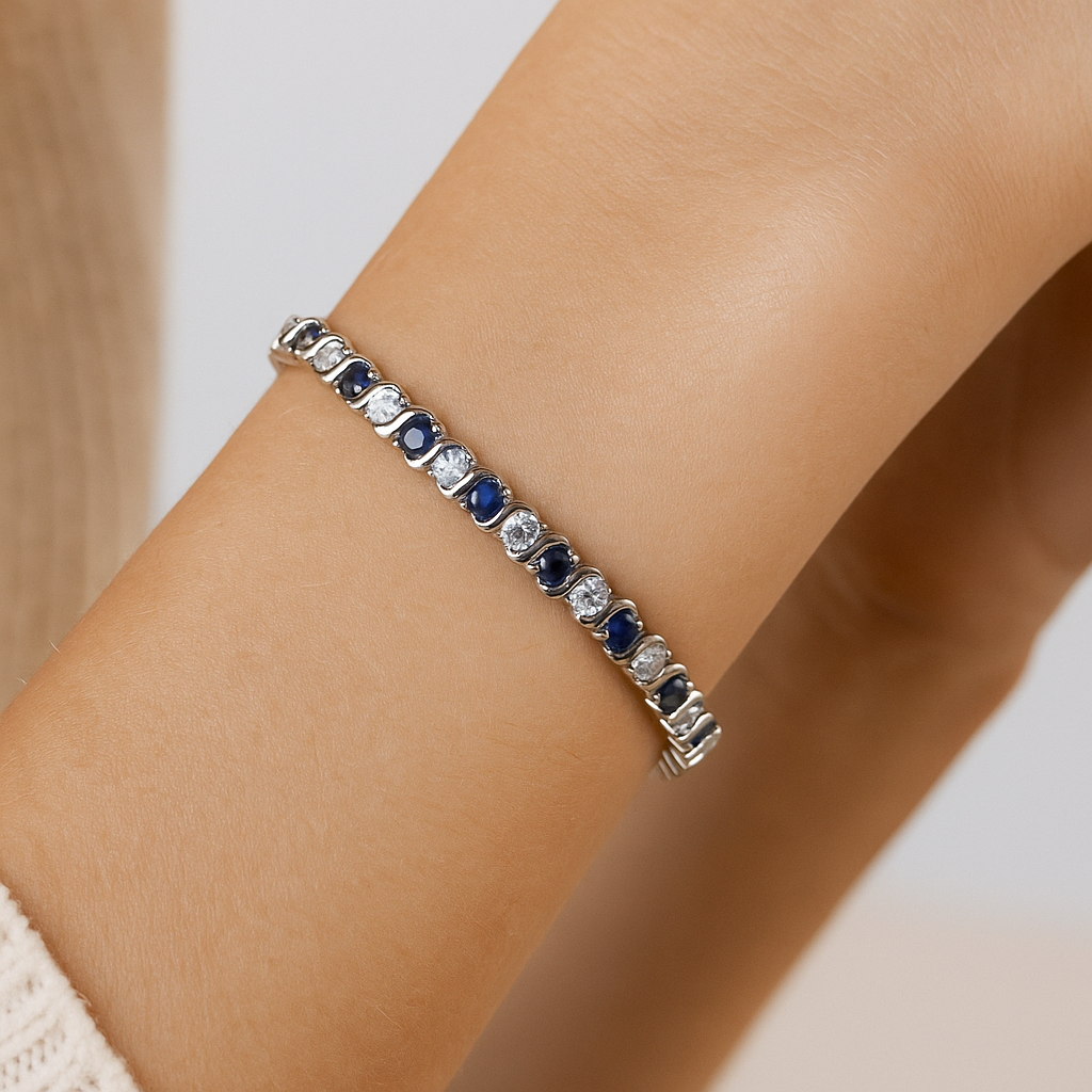 Blue Sapphire Tennis Bracelet – 925 Sterling Silver