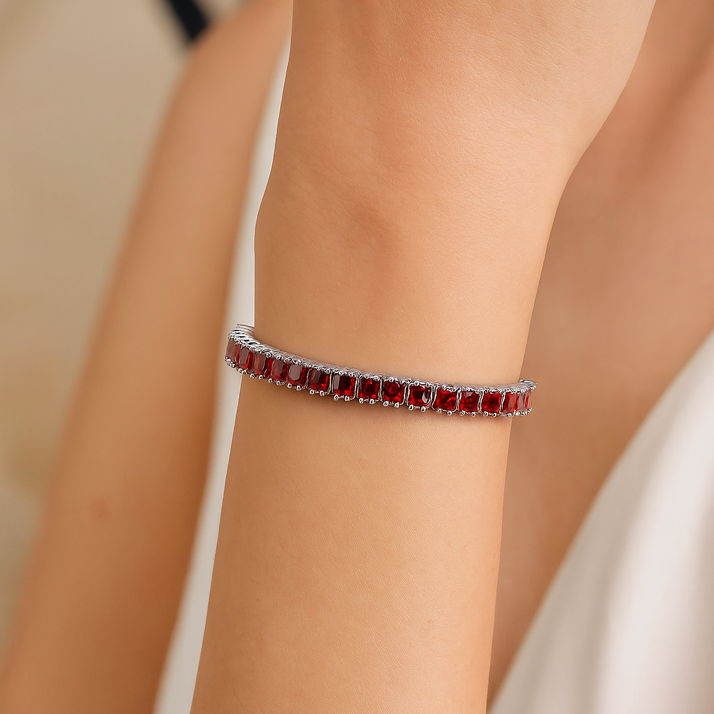 Garnet Tennis Bracelet – 925 Sterling Silver