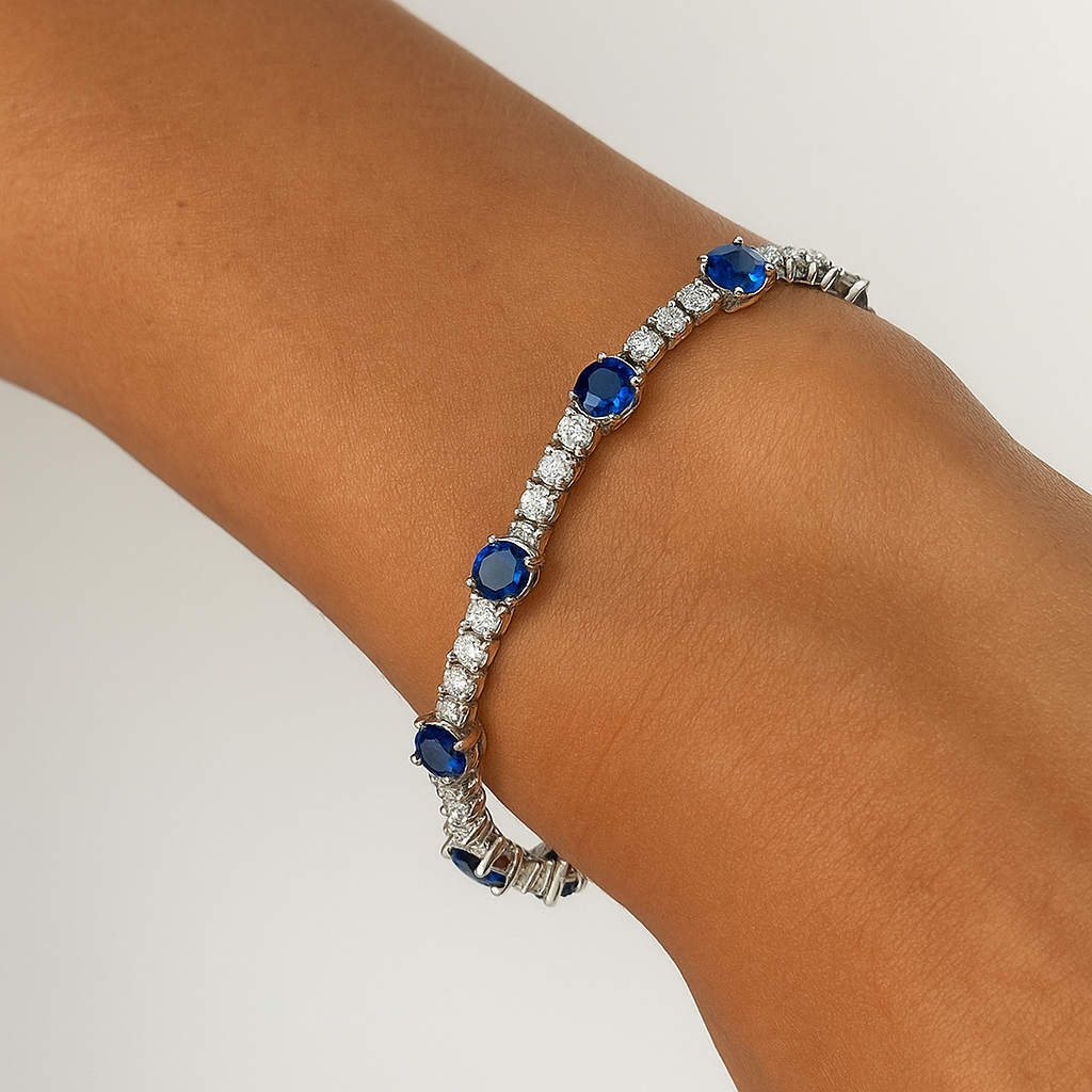 Blue Sapphire Tennis Bracelet – 925 Sterling Silver