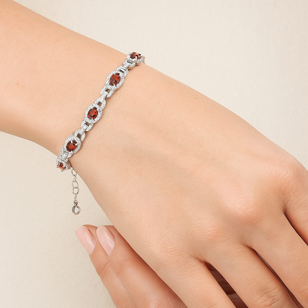 Garnet Tennis Bracelet – 925 Sterling Silver