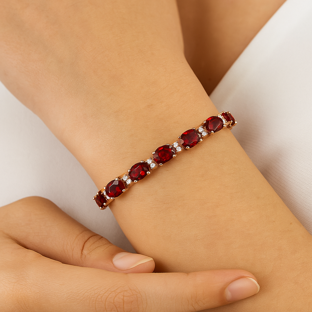 Garnet Tennis Bracelet – 925 Sterling Silver