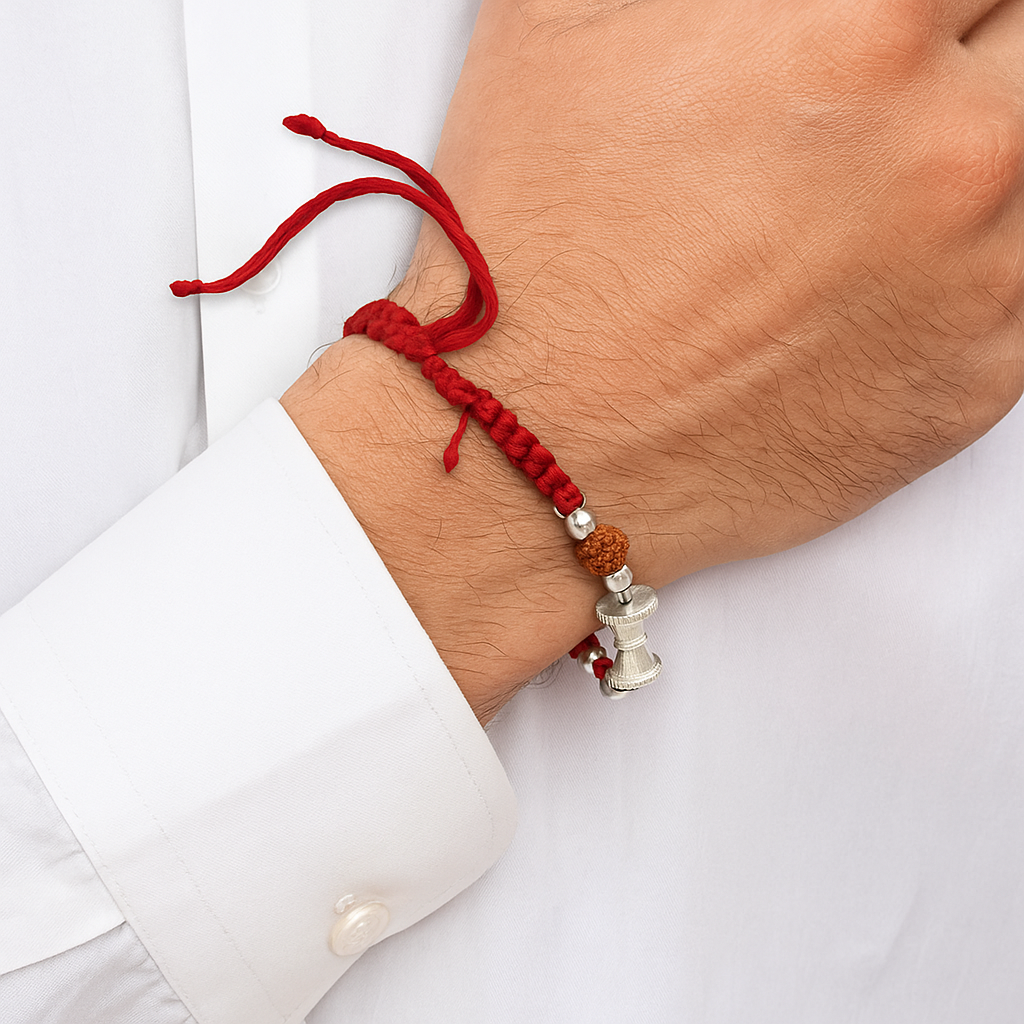 Damru Charm Red Thread Rudraksha Bracelet