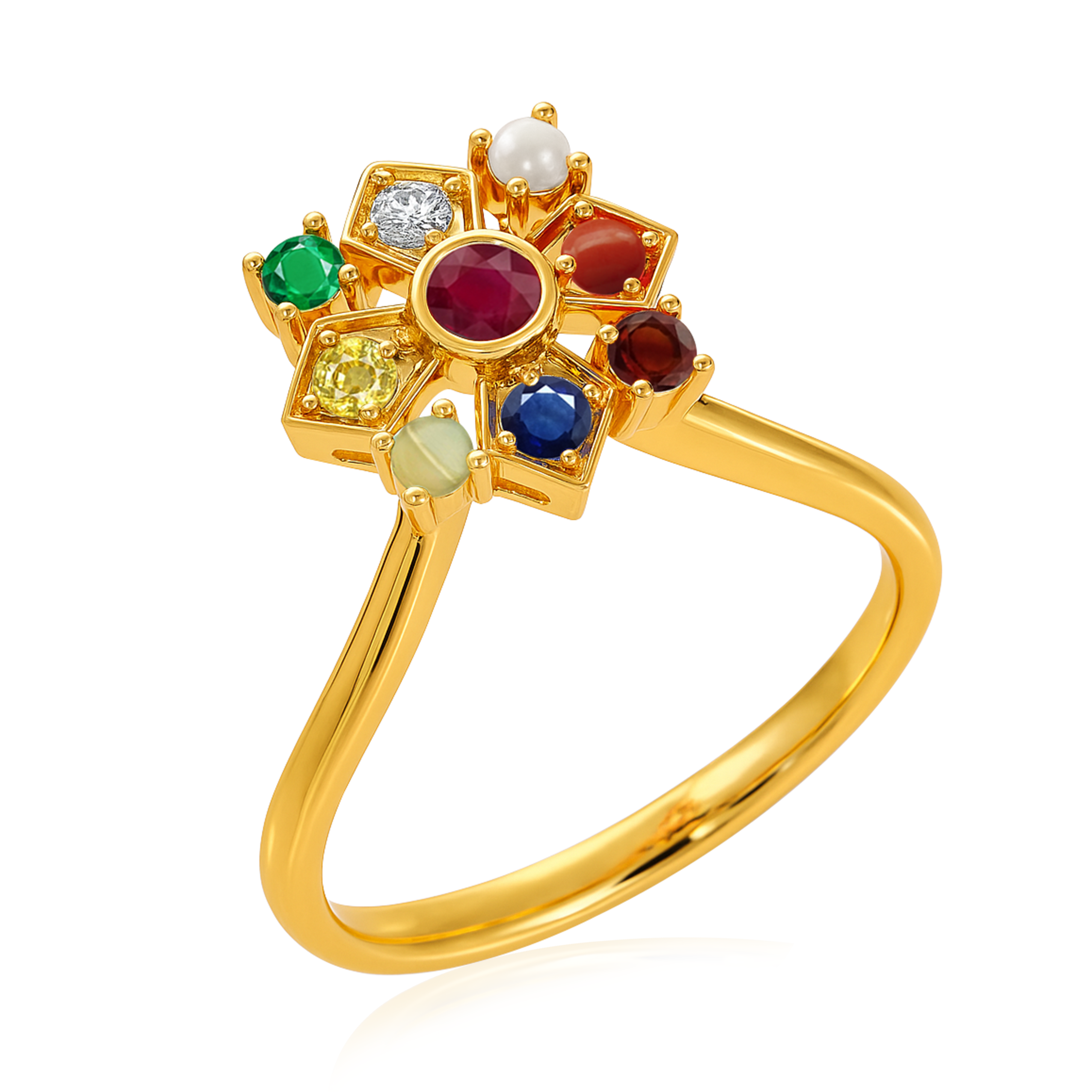 Navratna Ring Gold Plated - Sterling Silver