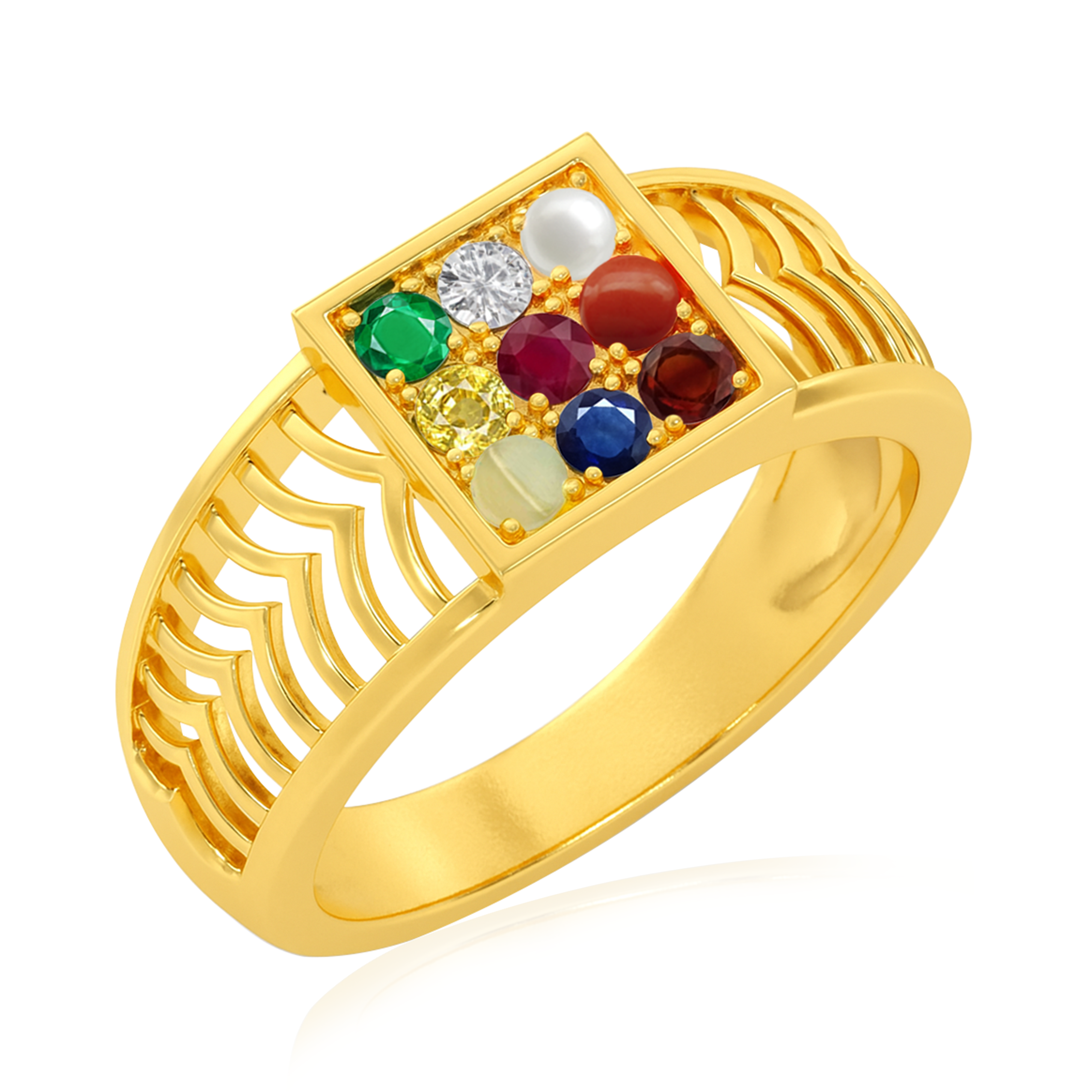 Navratna Ring - Sterling Silver Gold Vermeil Nine Stone Ring