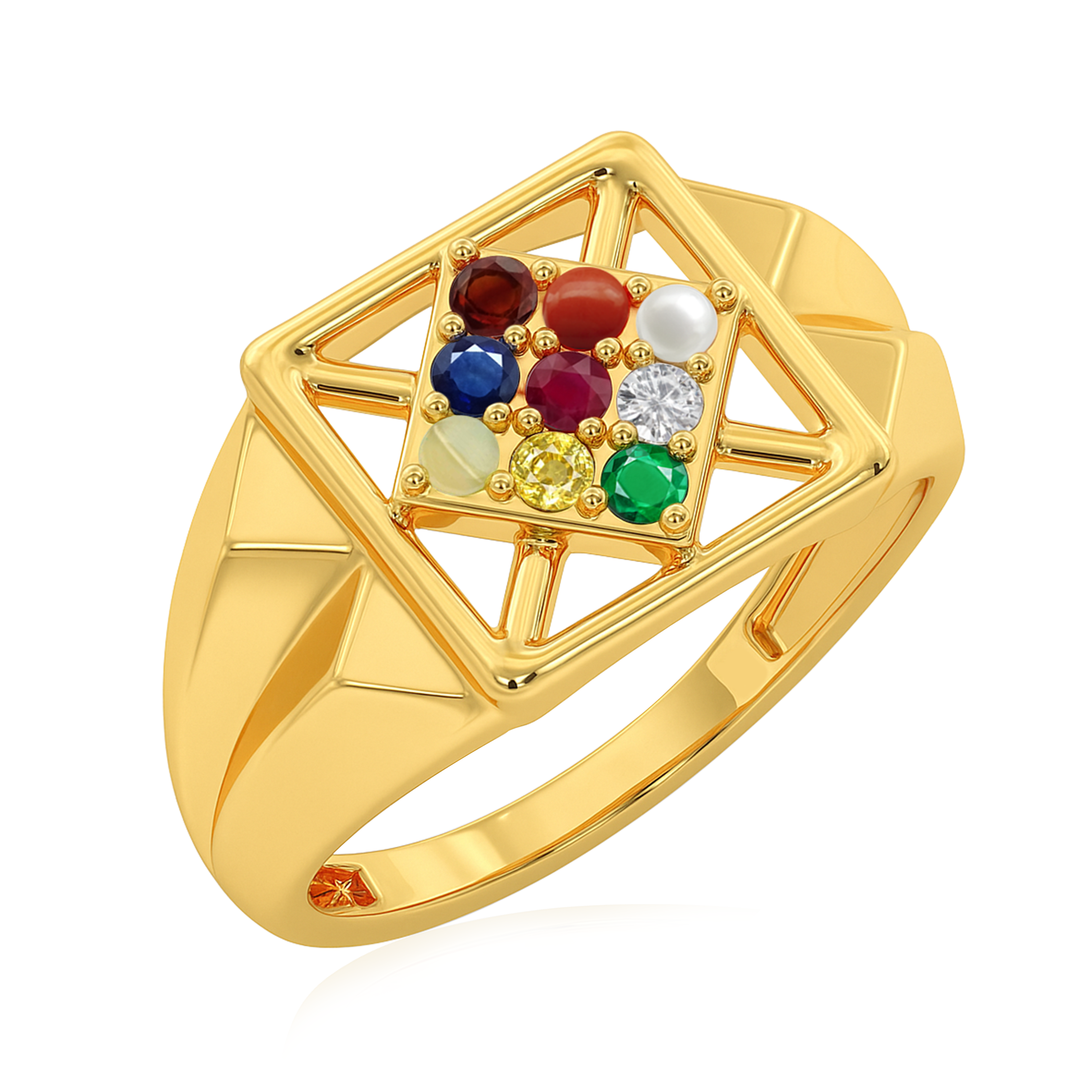 Geometric Star Design for Men Navratna Ring - Sterling Silver