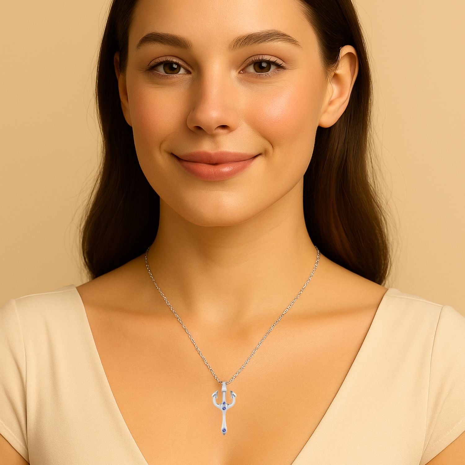 Tanzanite Spiritual Trishul Necklace – Sterling Silver