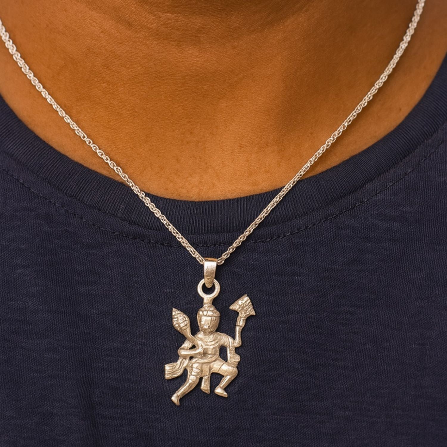 White CZ Hanuman Pendant - Sterling Silver