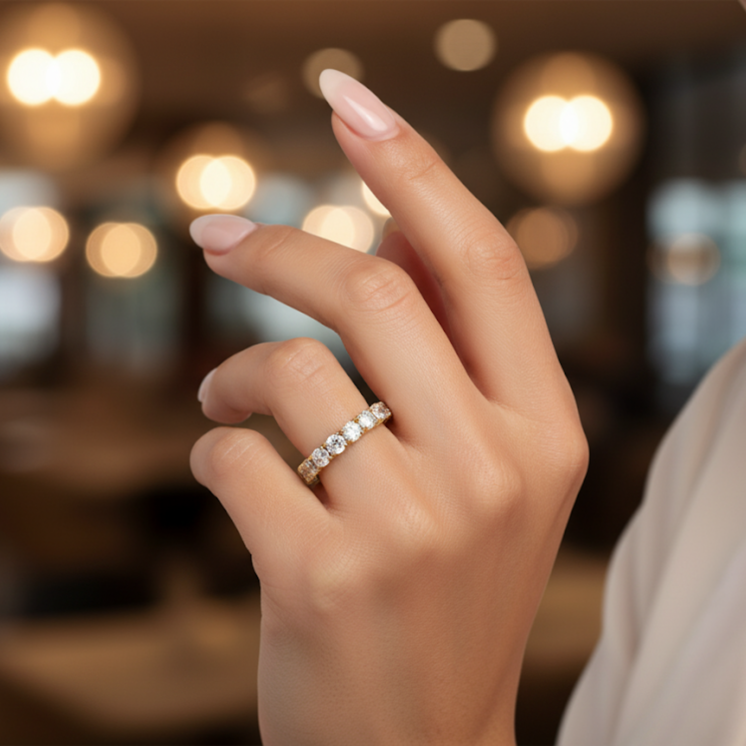 Moissanite Classic Full Circle Eternity Band Ring – Sterling Silver
