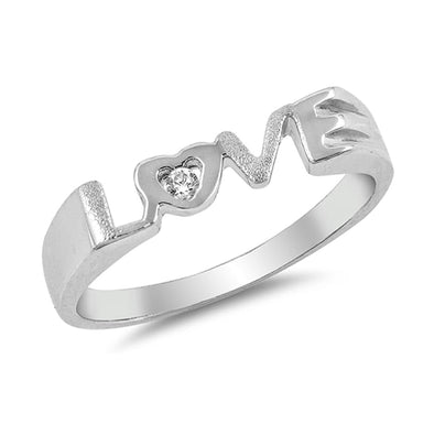 Clear CZ Love Script Solitaire Ring New 925 Sterling Silver Band