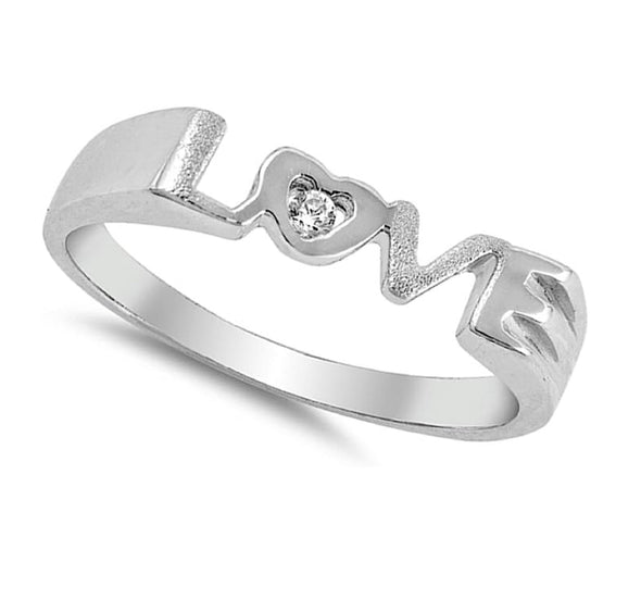 Clear CZ Love Script Solitaire Ring New 925 Sterling Silver Band