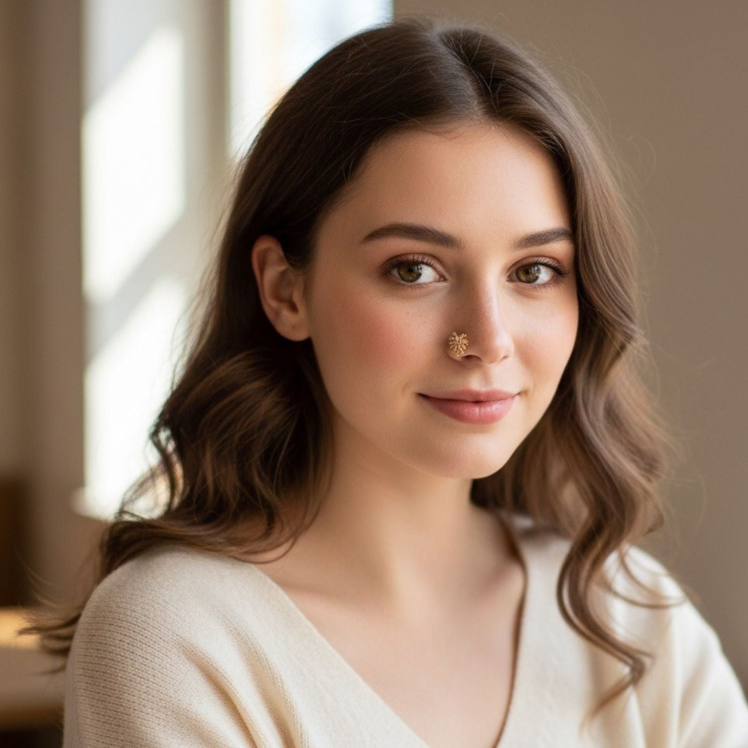 Perno da naso con pietra trasparente a grappolo floreale - Argento Sterling