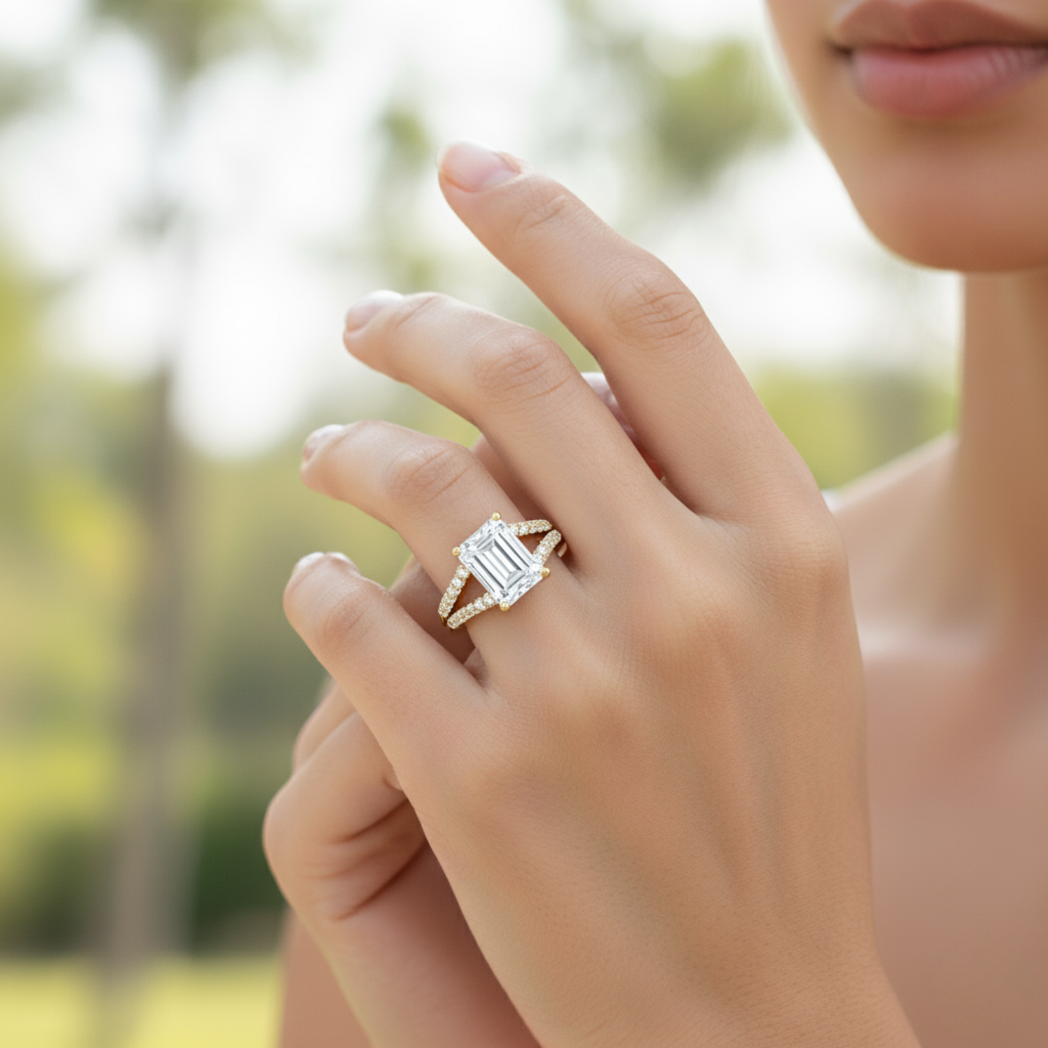 Moissanite Split Shank Ring – Sterling Silver