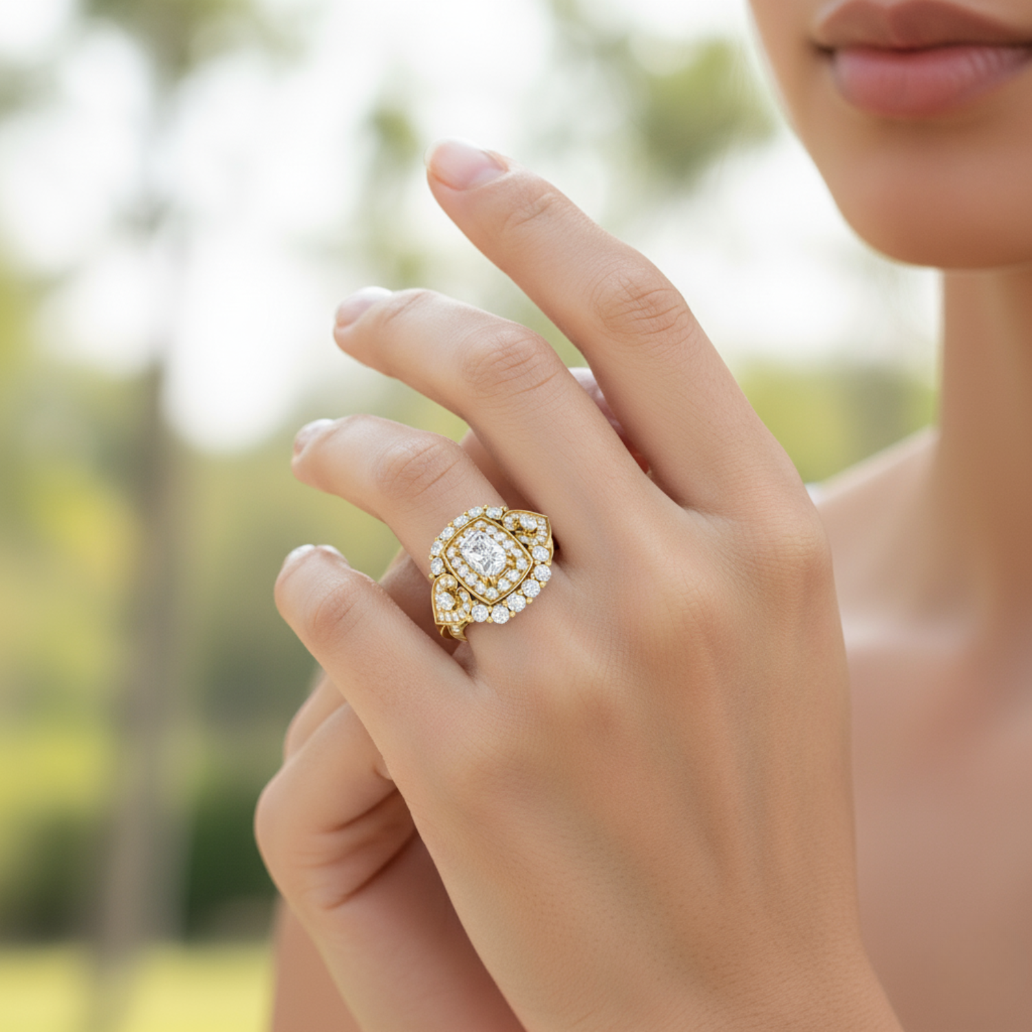 Moissanite Cushion Halo Ring – Sterling Silver