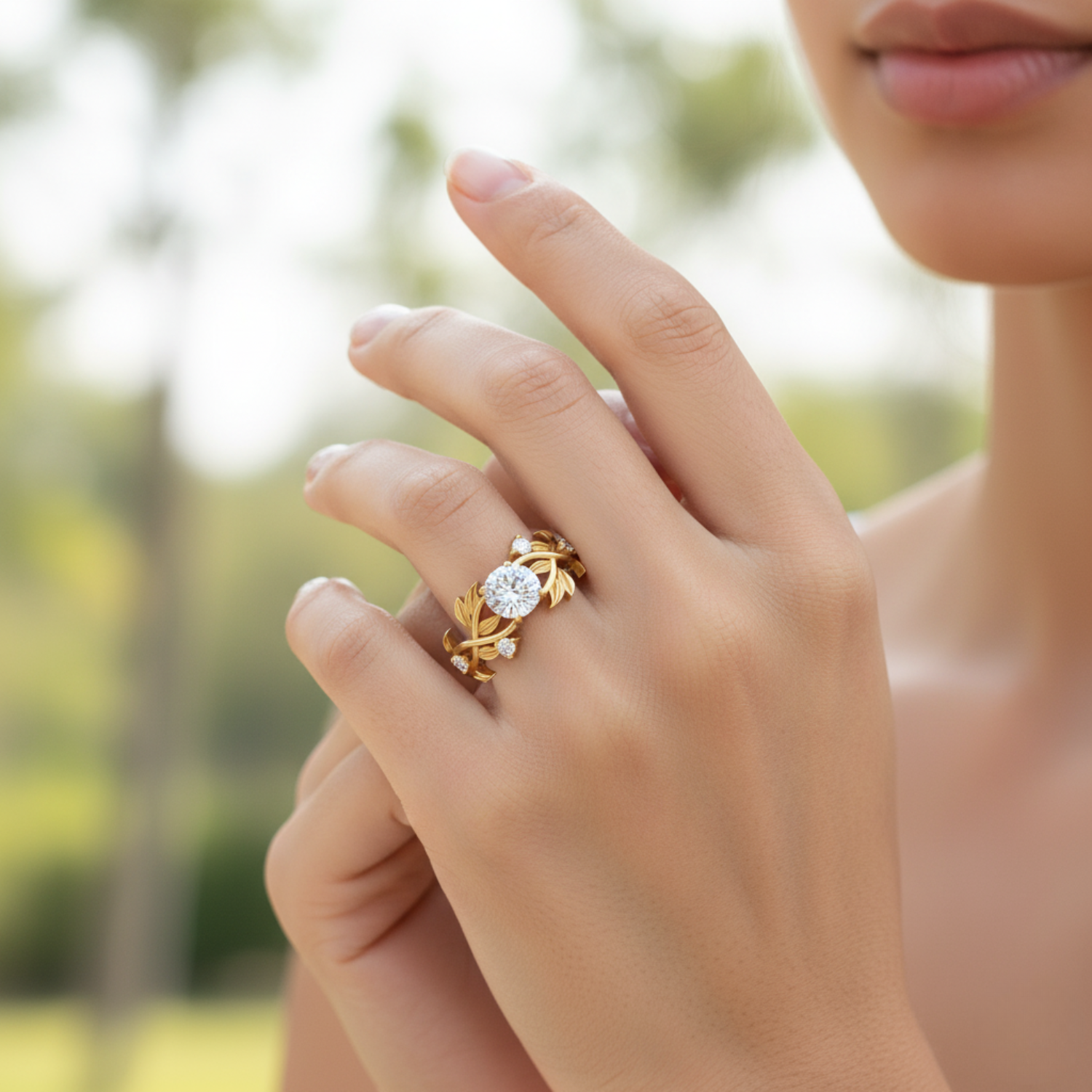 Moissanite Leaf Vine Inspired Ring – Sterling Silver