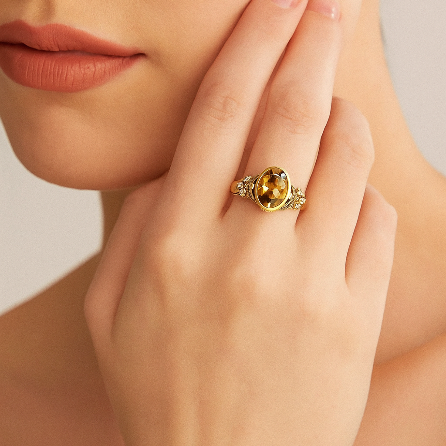 Citrine Floral Diamond Accents Ring – Sterling Silver