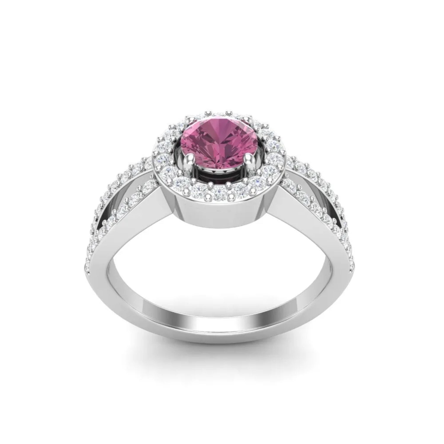 Pink Cz Round Split Band Ring - Sterling Silver