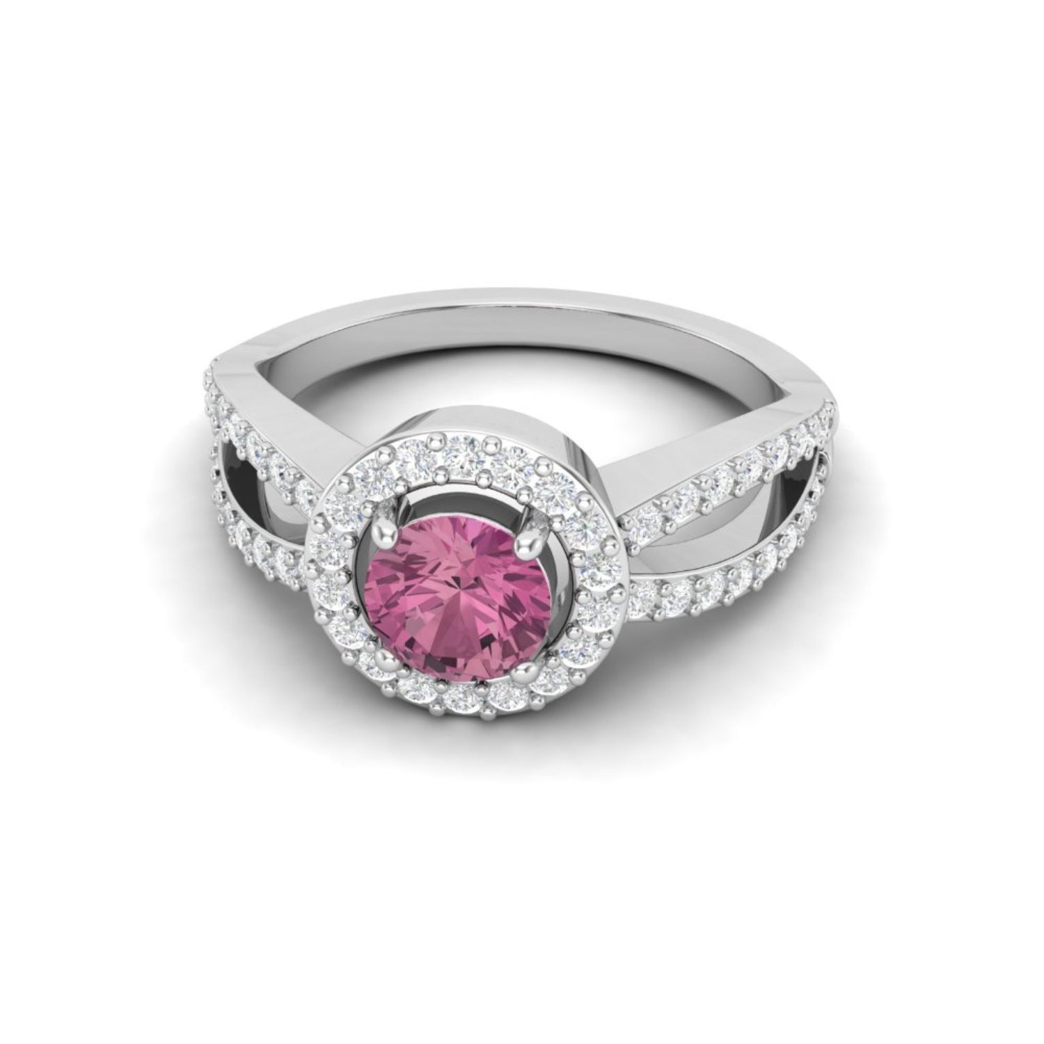 Pink Cz Round Split Band Ring - Sterling Silver