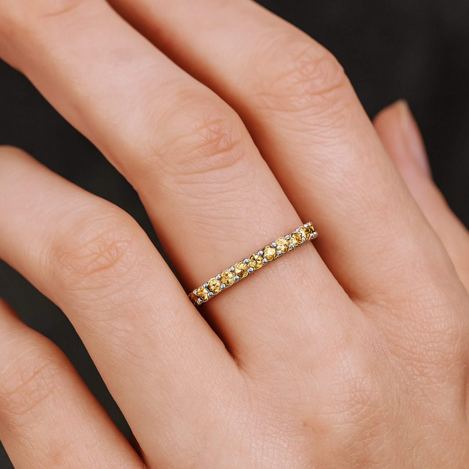 Anello dell'eternità classico con fascia completa in citrino - Argento Sterling