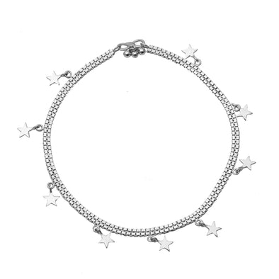 Minimalist Dangling Stars Anklet Handmade Jewelry For Women Solid Silver Plated Chain Anklet