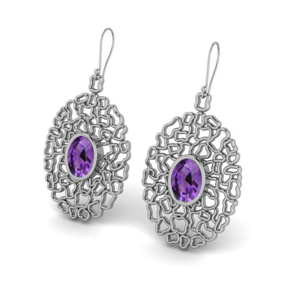 7X5MM Oval Shape 1.38ct Amethyst 925 Sterling Silver Filigree Teardrop Earring