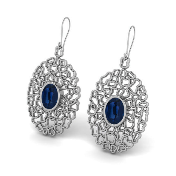 7X5MM Oval Shape 1.38ct Blue Sapphire 925 Sterling Silver Filigree Teardrop Earring