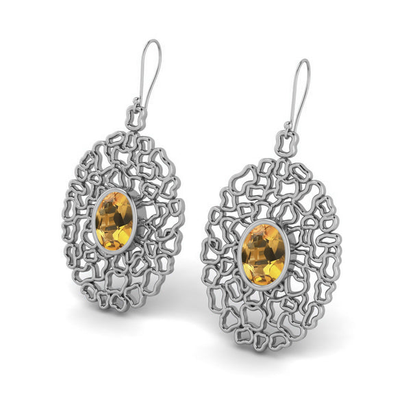 7X5MM Oval Shape 1.38ct Citrine 925 Sterling Silver Filigree Teardrop Earring