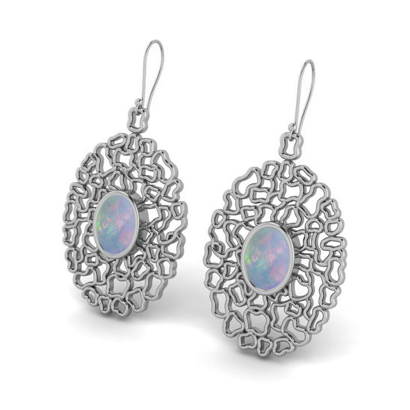 7X5MM Oval Shape 1.38ct Opal 925 Sterling Silver Filigree Teardrop Earring