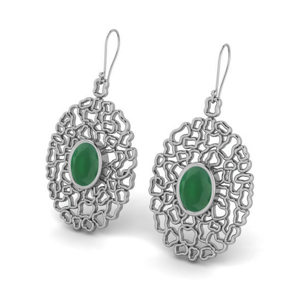 7X5MM Oval Shape 1.38ct Green Onyx 925 Sterling Silver Filigree Teardrop Earring