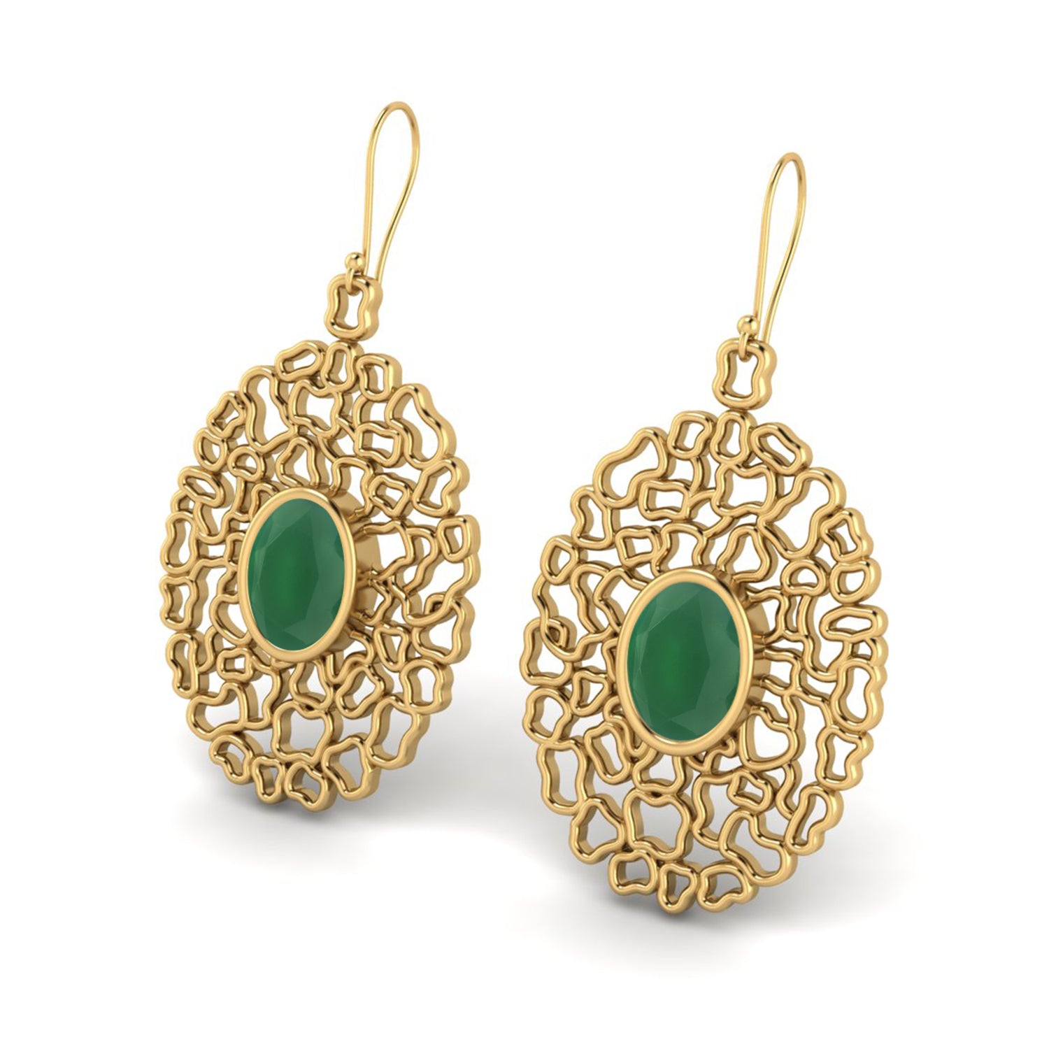 Green Onyx Filigree Drop Earrings - 925 Silver