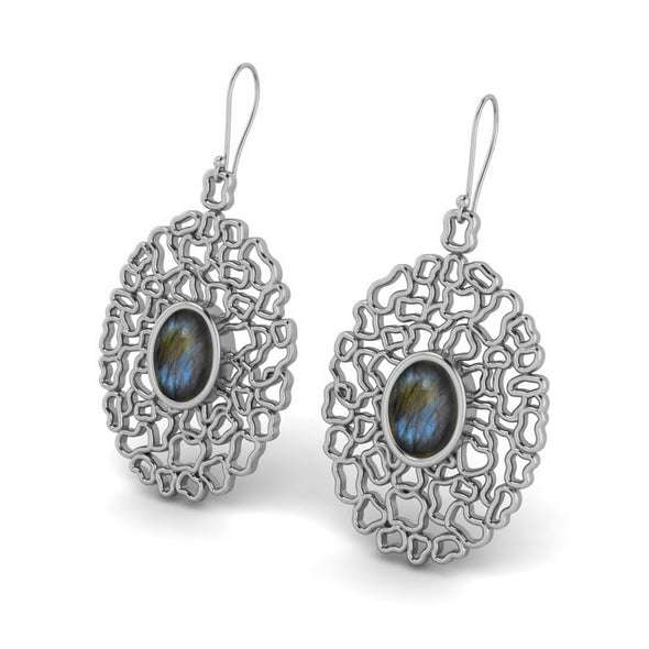 7X5MM Oval Shape 1.38ct Labradorite 925 Sterling Silver Filigree Teardrop Earring