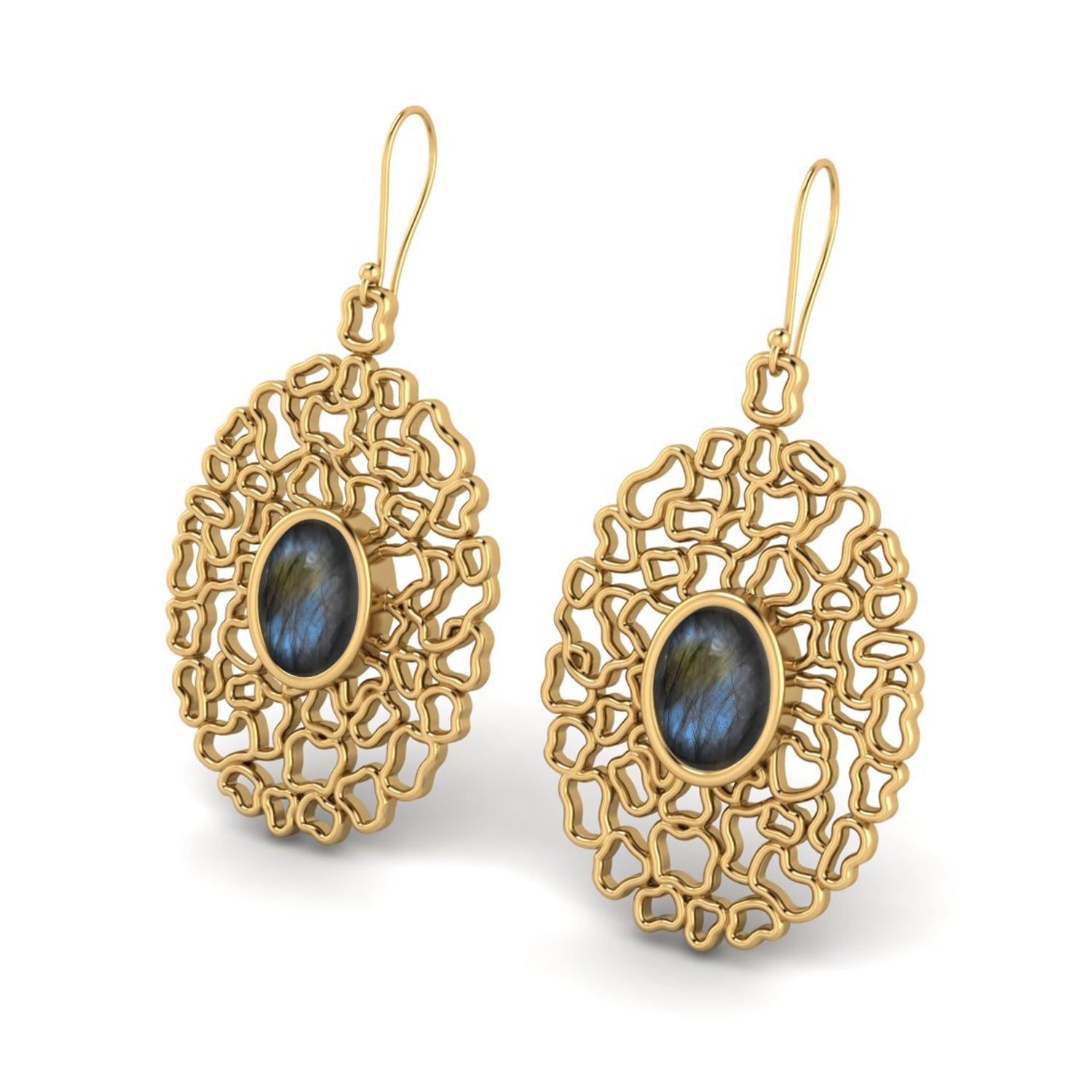 Labradorite Filigree Drop Earrings - 925 Silver