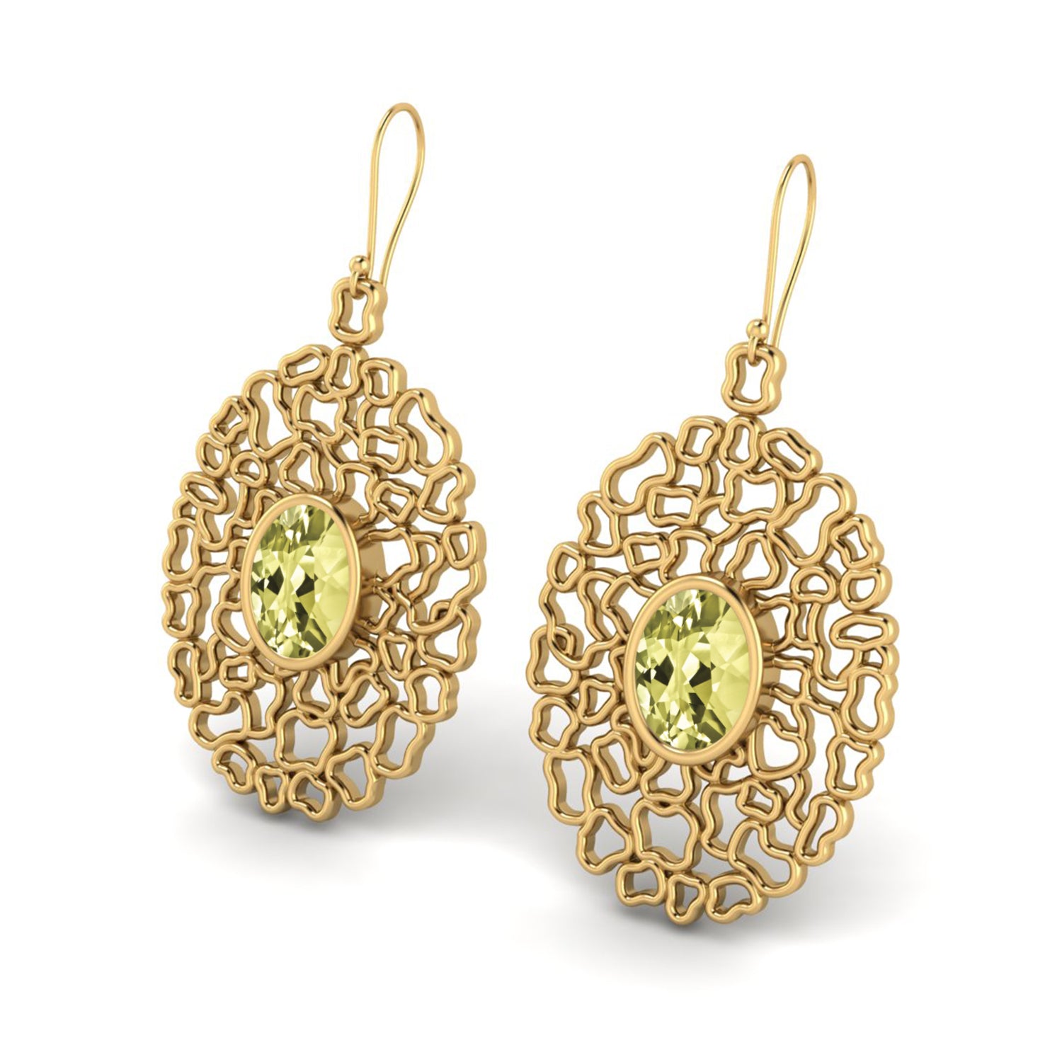 Lemon Quartz Filigree Drop Earrings - Sterling Silver