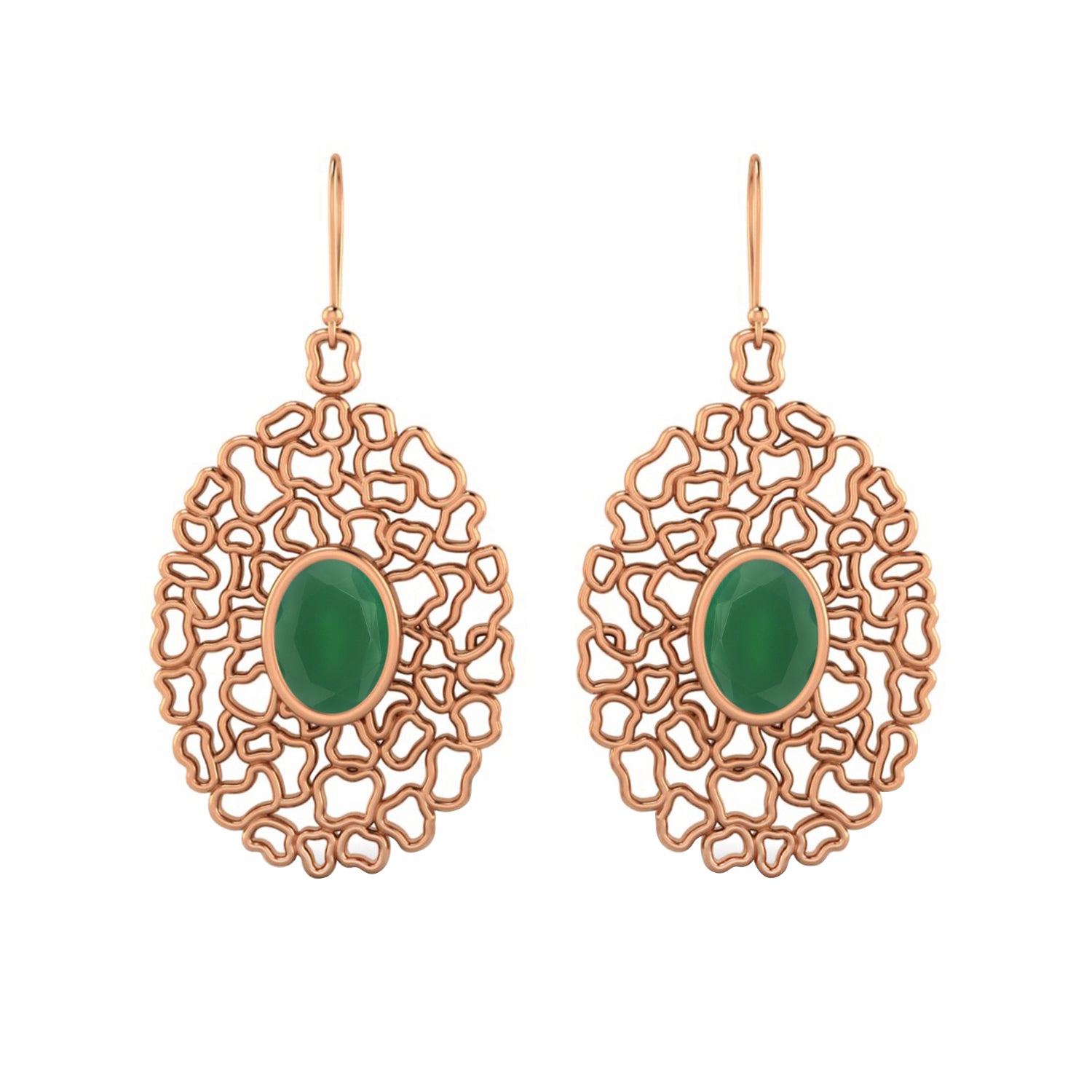 Green Onyx Filigree Drop Earrings - 925 Silver