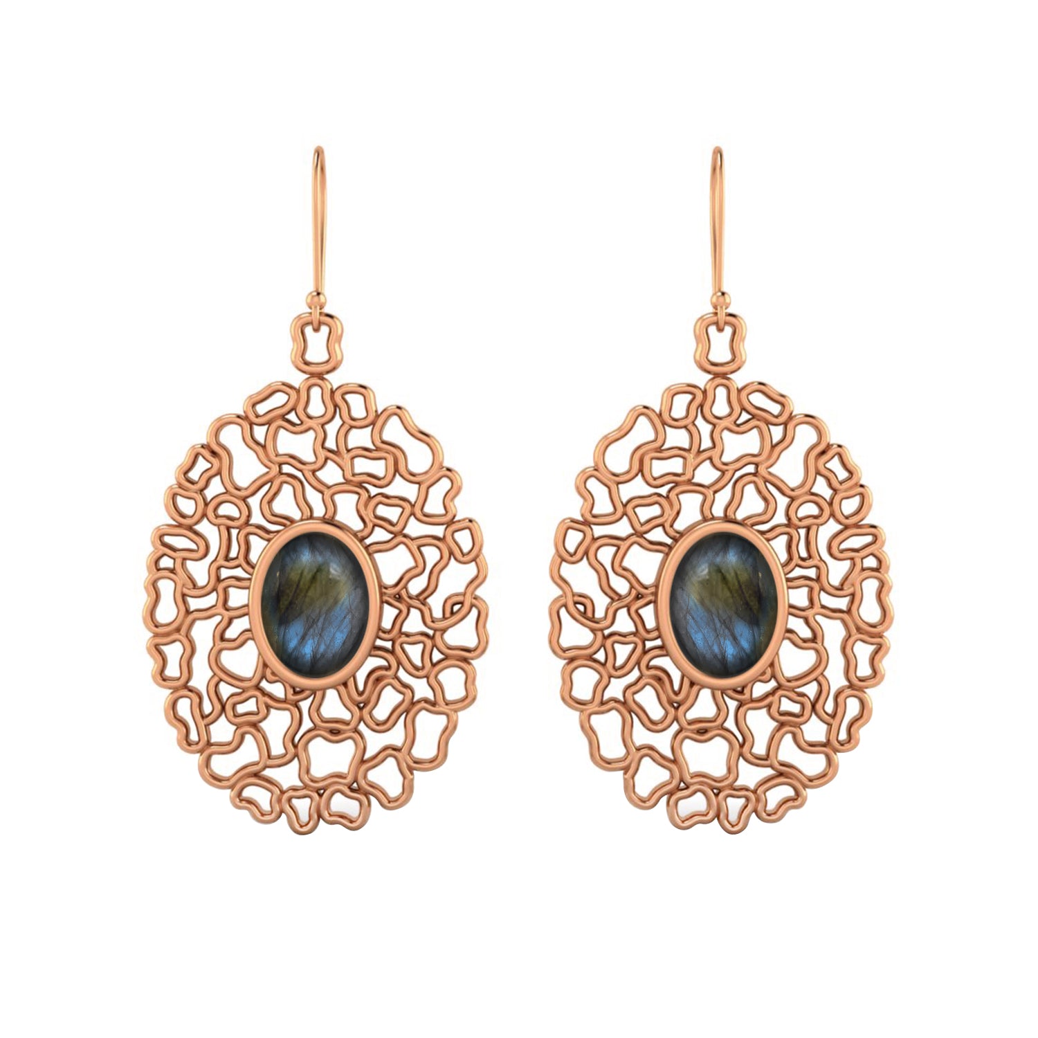 Labradorite Filigree Drop Earrings - 925 Silver